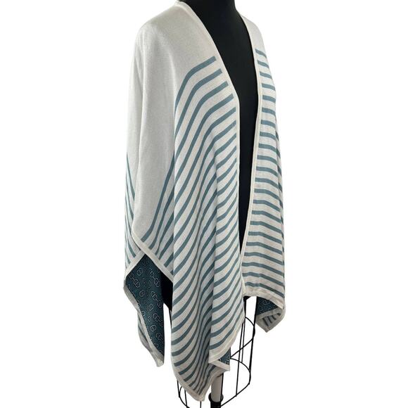 ANN TAYLOR Teal Front Reversible Chain Link Stripe Jacquard Poncho One Size - Picture 1 of 7